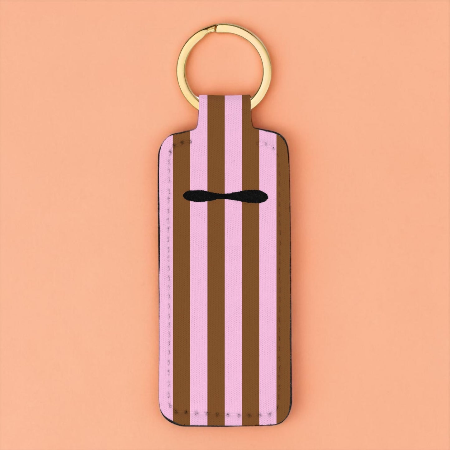 Pink Mocha Stripes Chapstick Keychain
