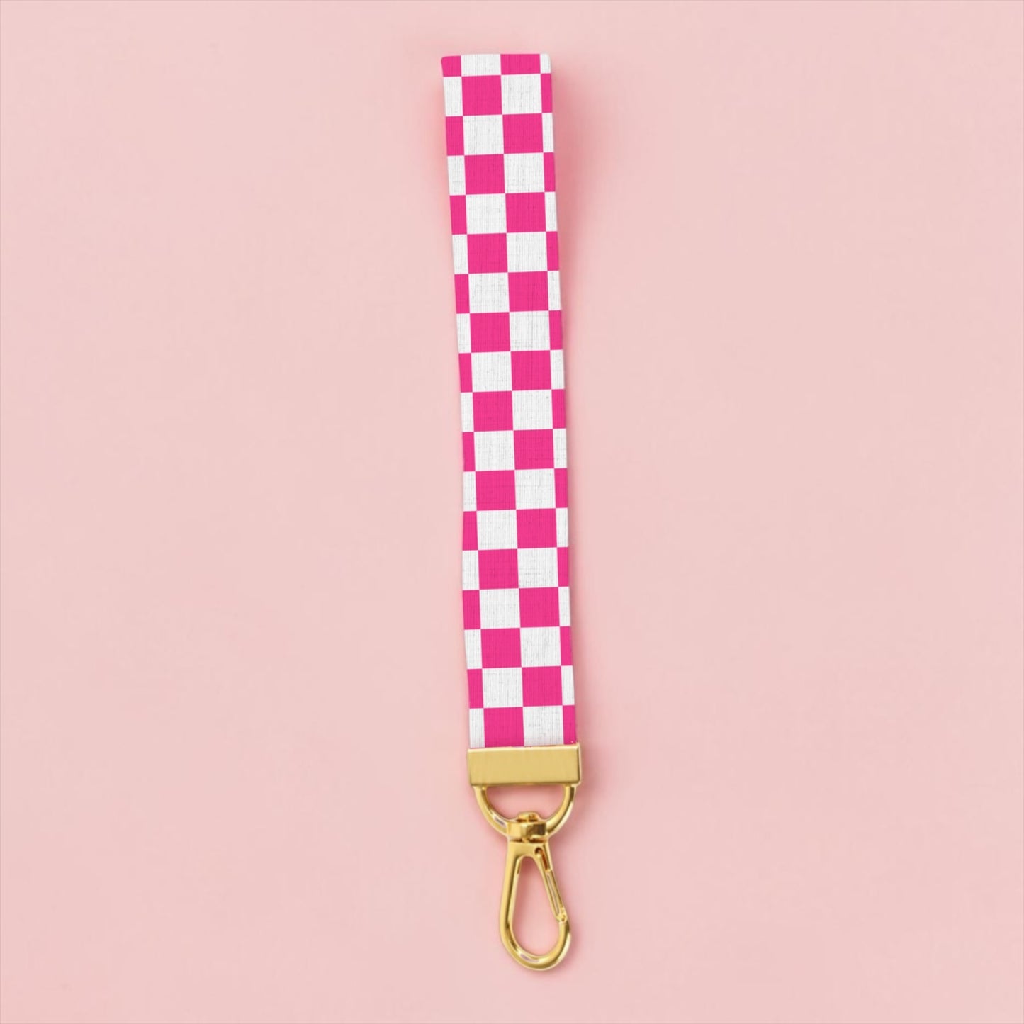 Pink Checkered Lanyard Wristlet