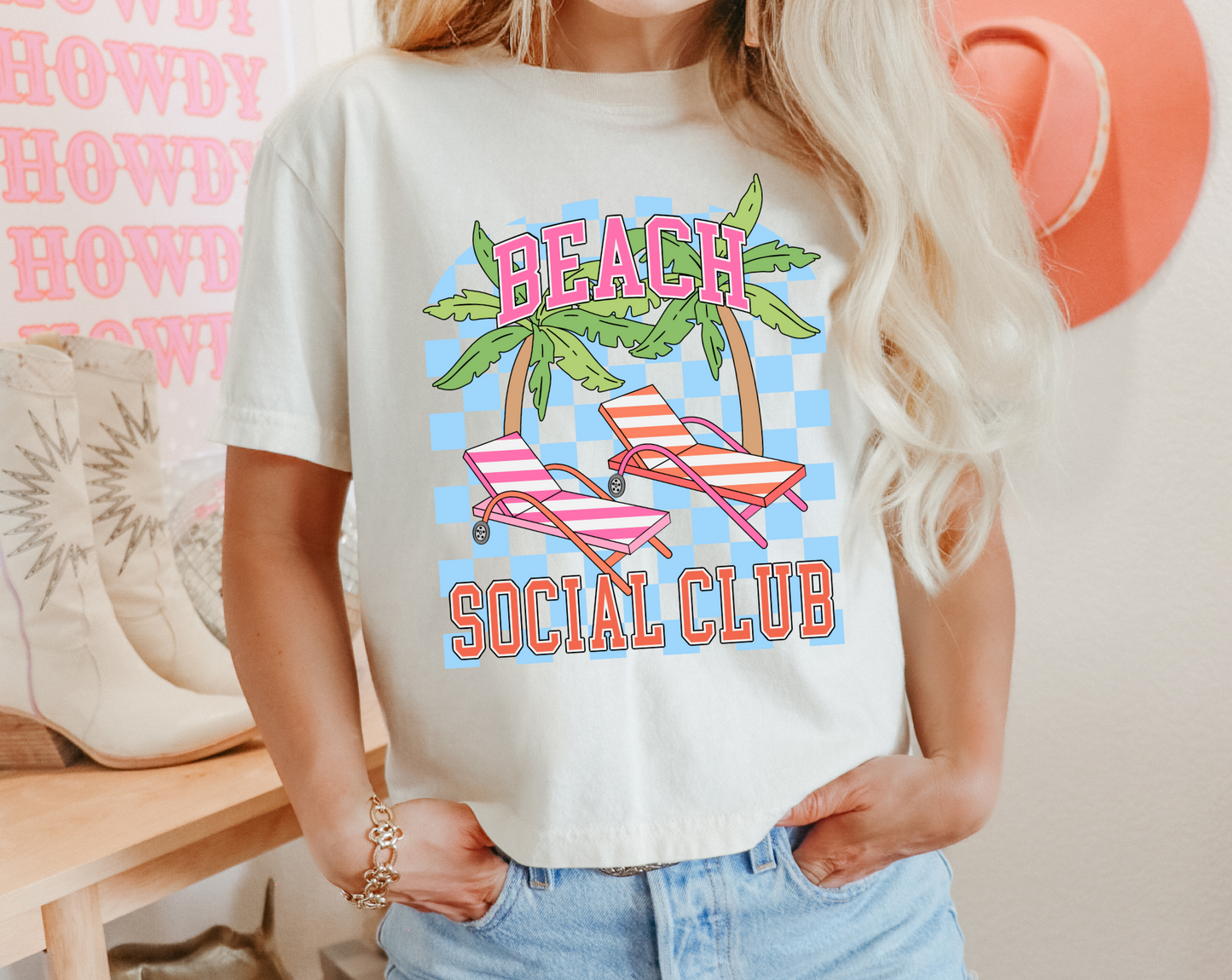 Beach Social Club Ivory Boxy Crop Tee