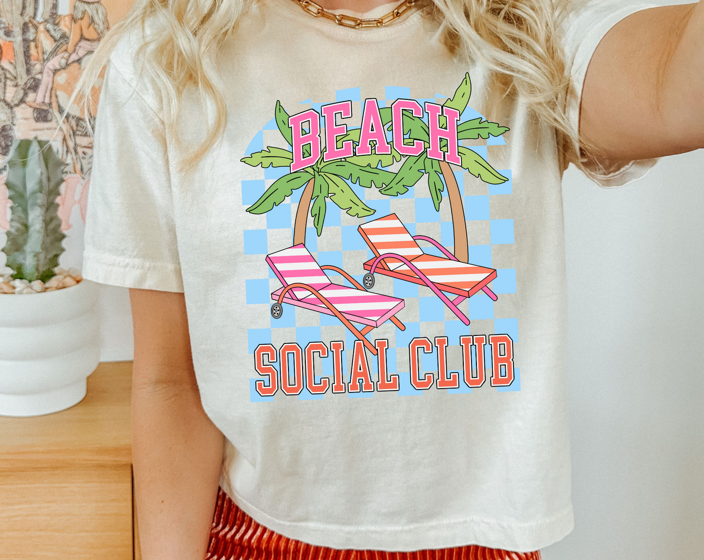 Beach Social Club Ivory Boxy Crop Tee