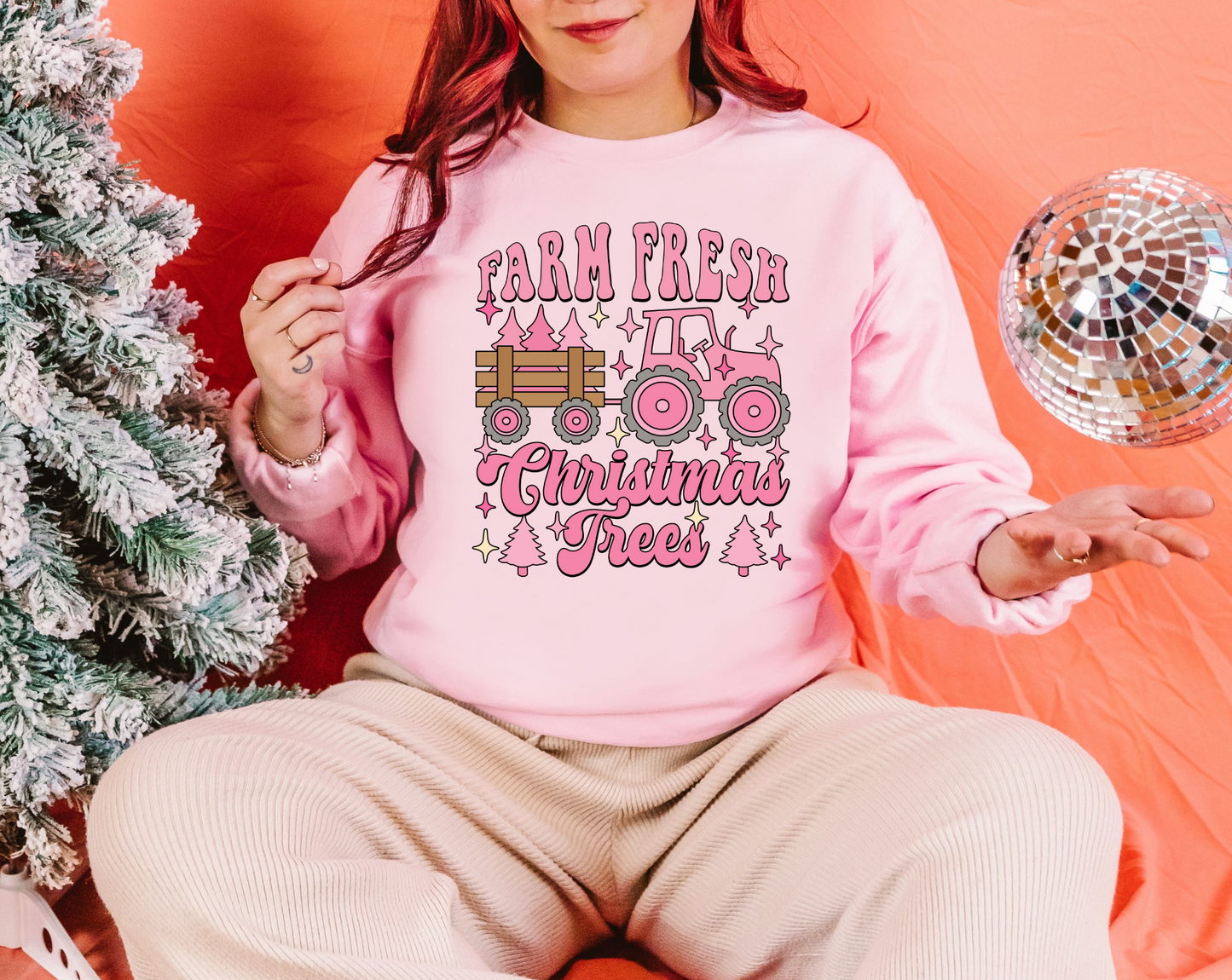 Farm Fresh Christmas Trees Pink Sweatshirt