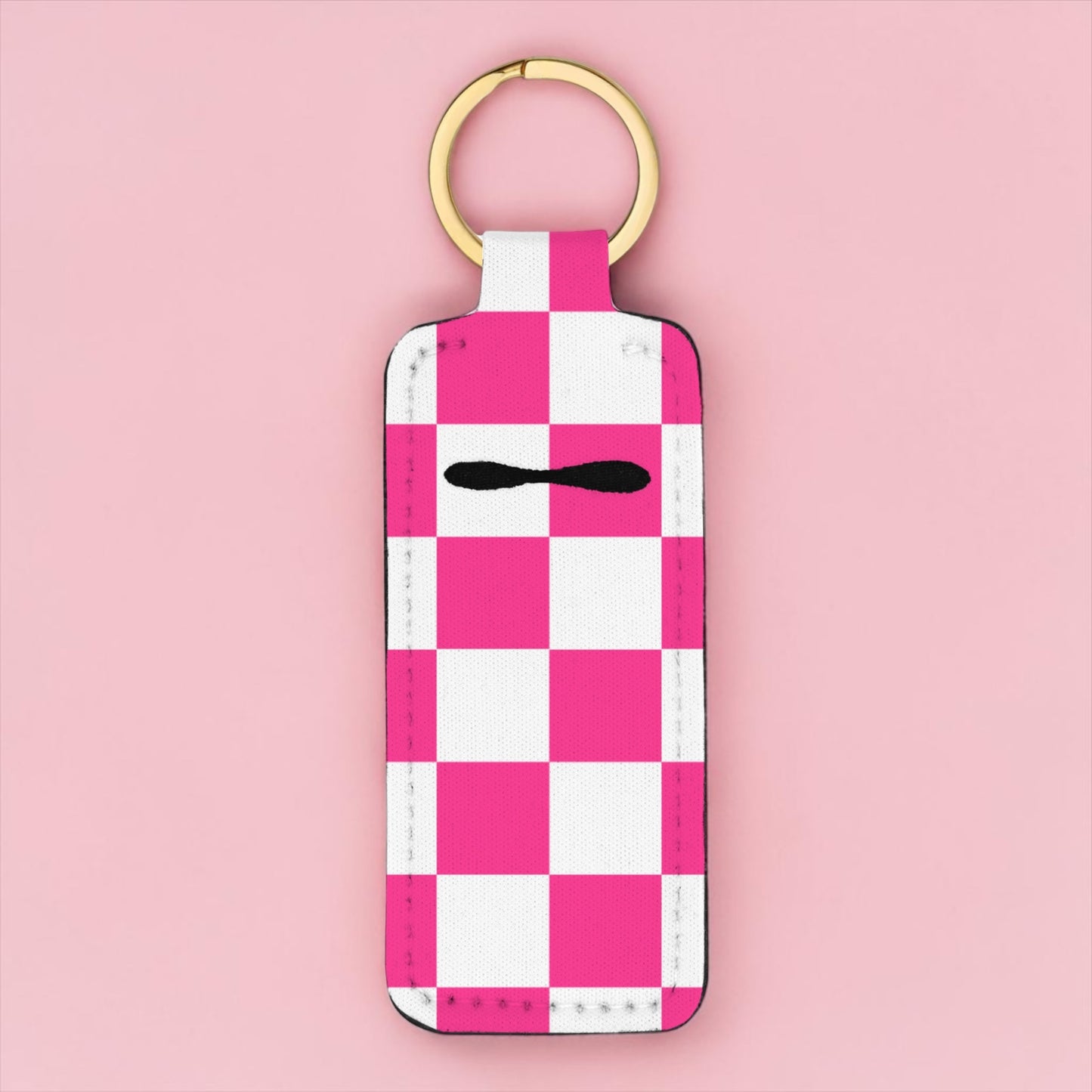 Pink Checkered Chapstick Keychain