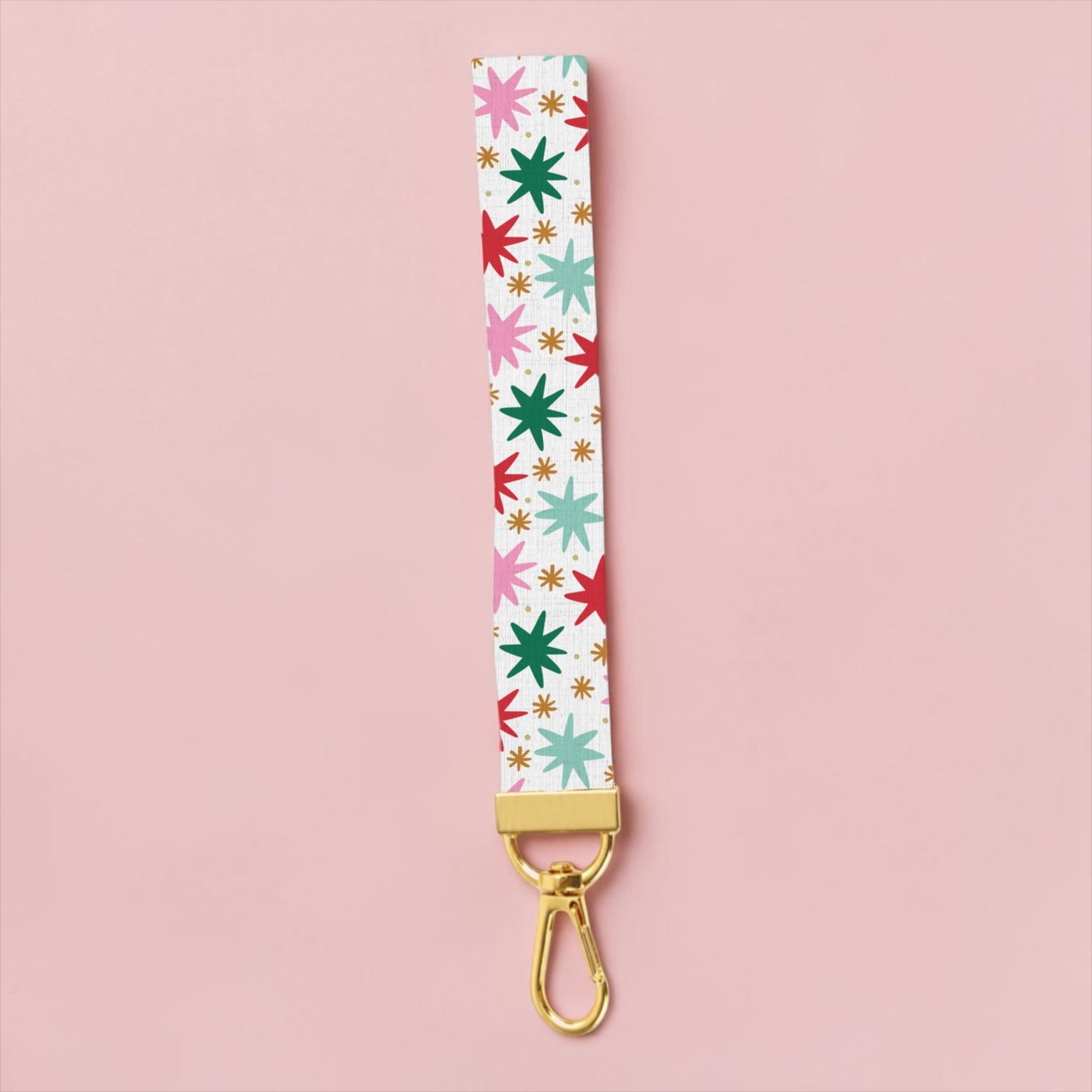 Christmas Stars Lanyard Wristlet Keychain