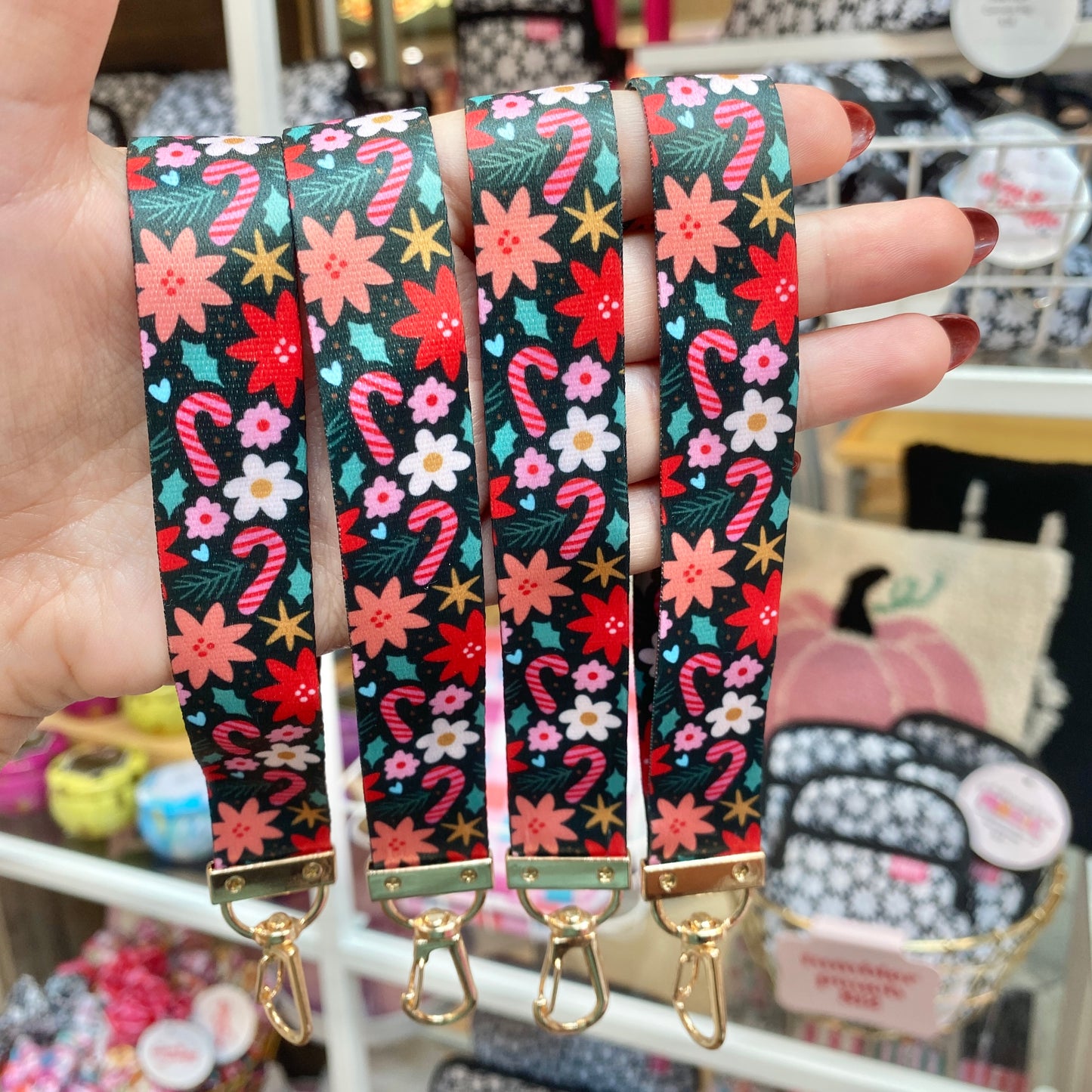 Chic Christmas Lanyard Wristlet Keychain