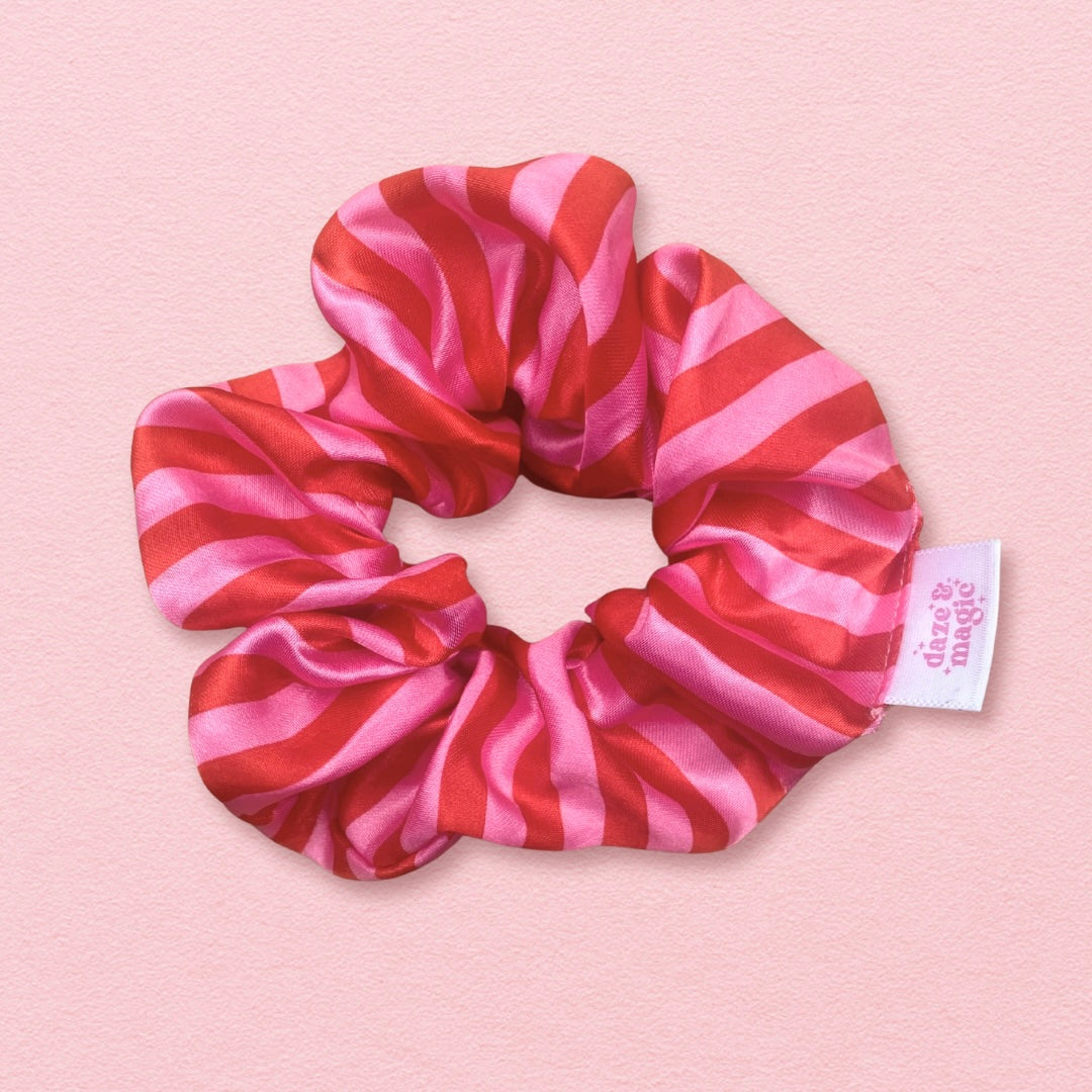 Pink & Red Stripes Satin Scrunchie