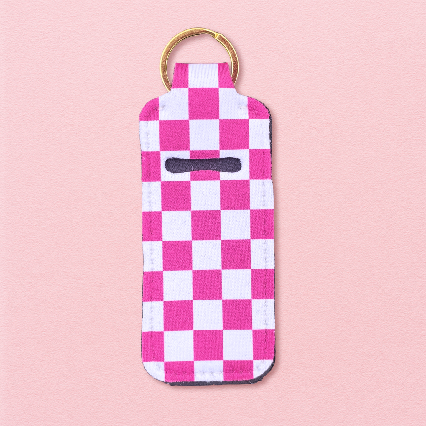 Pink Checkered Chapstick Keychain