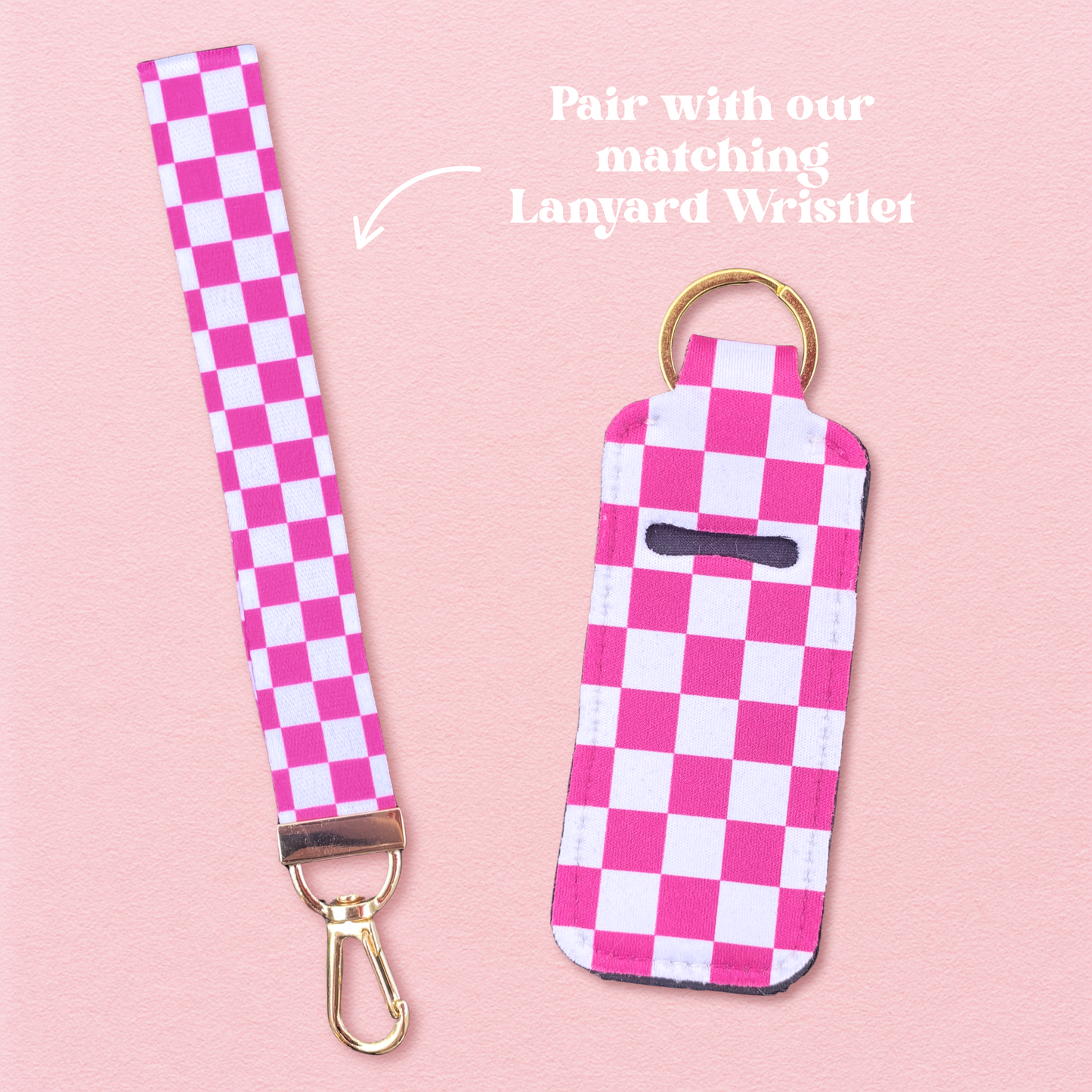 Pink Checkered Chapstick Keychain