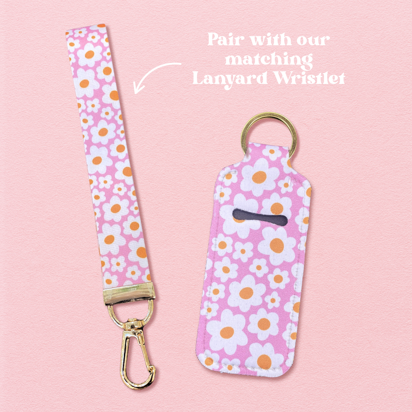 Pink Daisy Chapstick Keychain