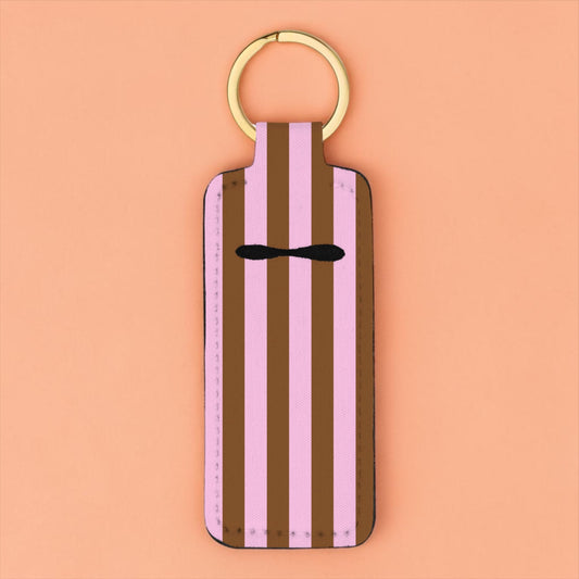 Pink Mocha Stripes Chapstick Keychain