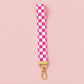 Pink Checkered Lanyard Wristlet