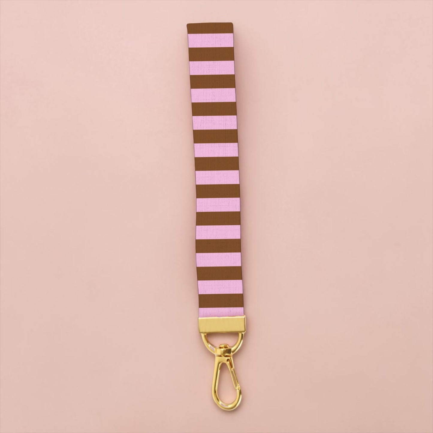 Pink Mocha Stripes Lanyard Wristlet