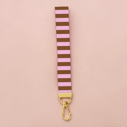 Pink Mocha Stripes Lanyard Wristlet