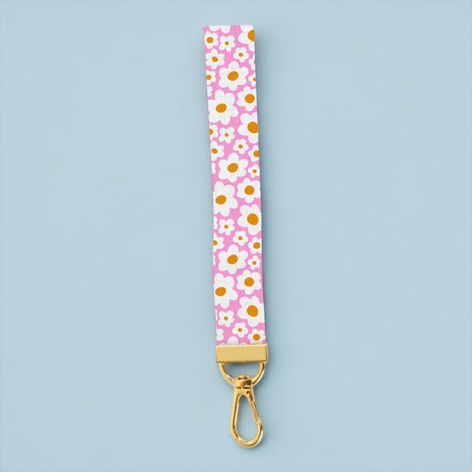 Pink Daisy Lanyard Wristlet Keychain