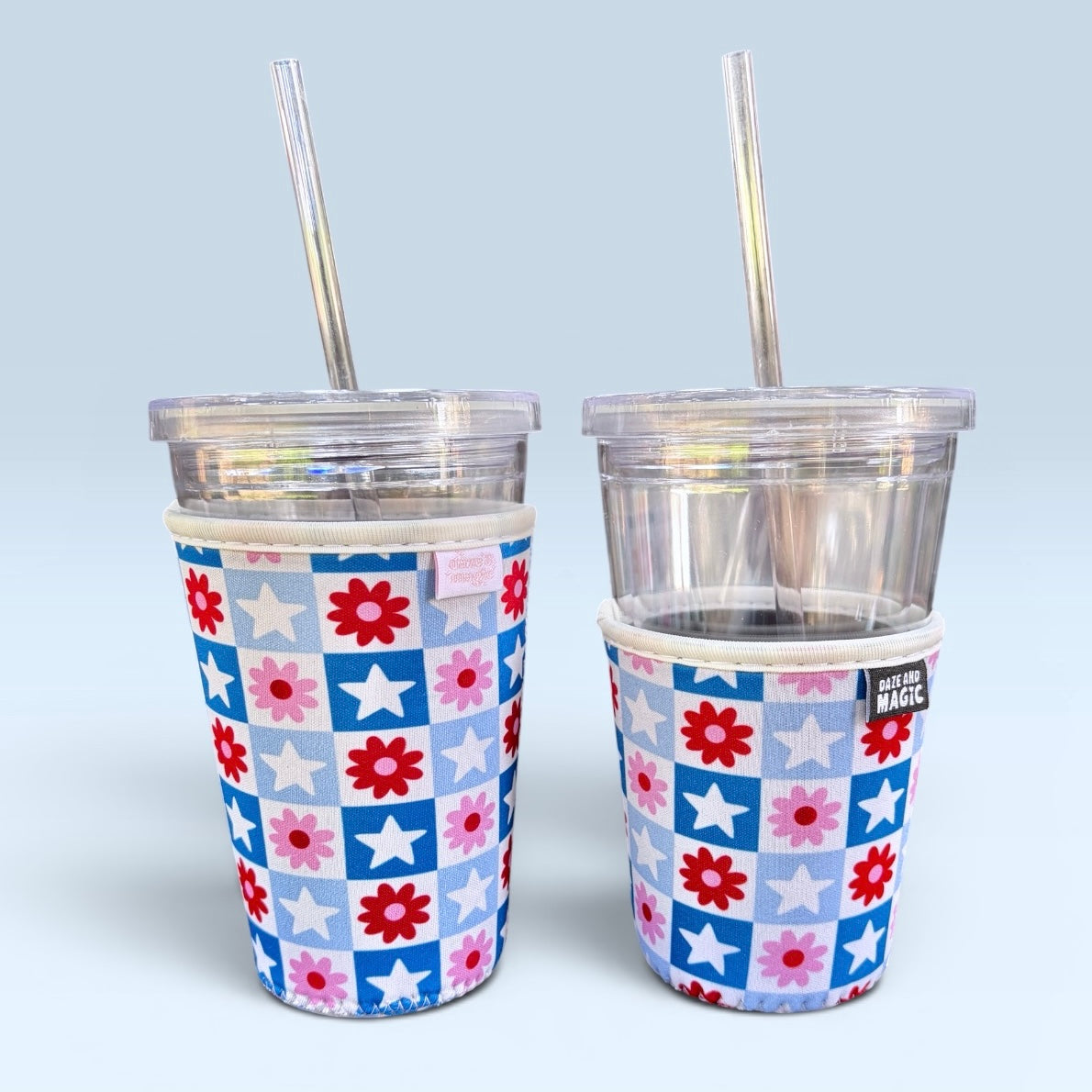 16oz and 24oz cups on iced coffee cup sleeves