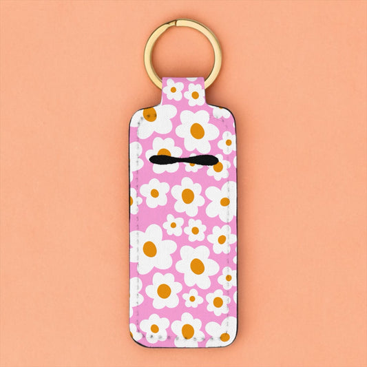 Pink Daisy Chapstick Keychain