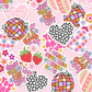 Collection of colorful stickers with text and graphics on a pink background