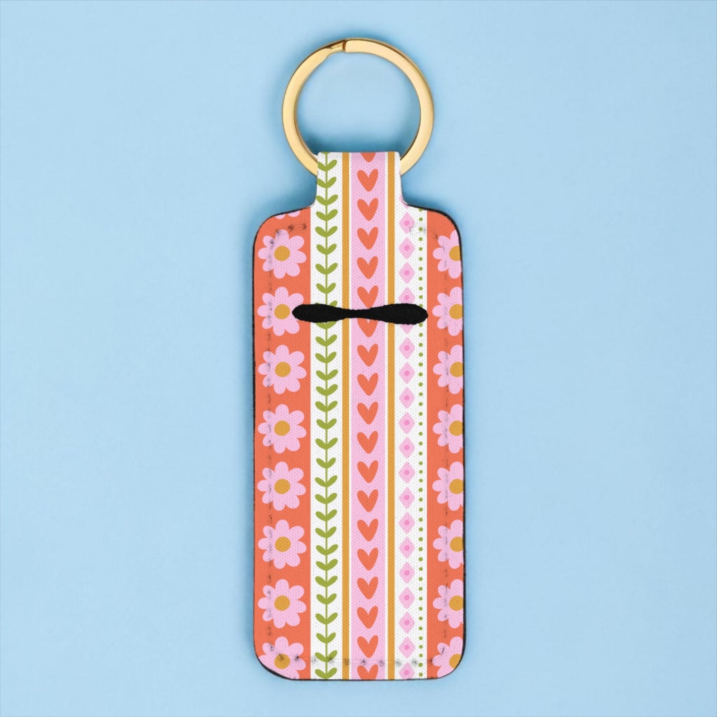 Striped Florals Chapstick Holder Keychain