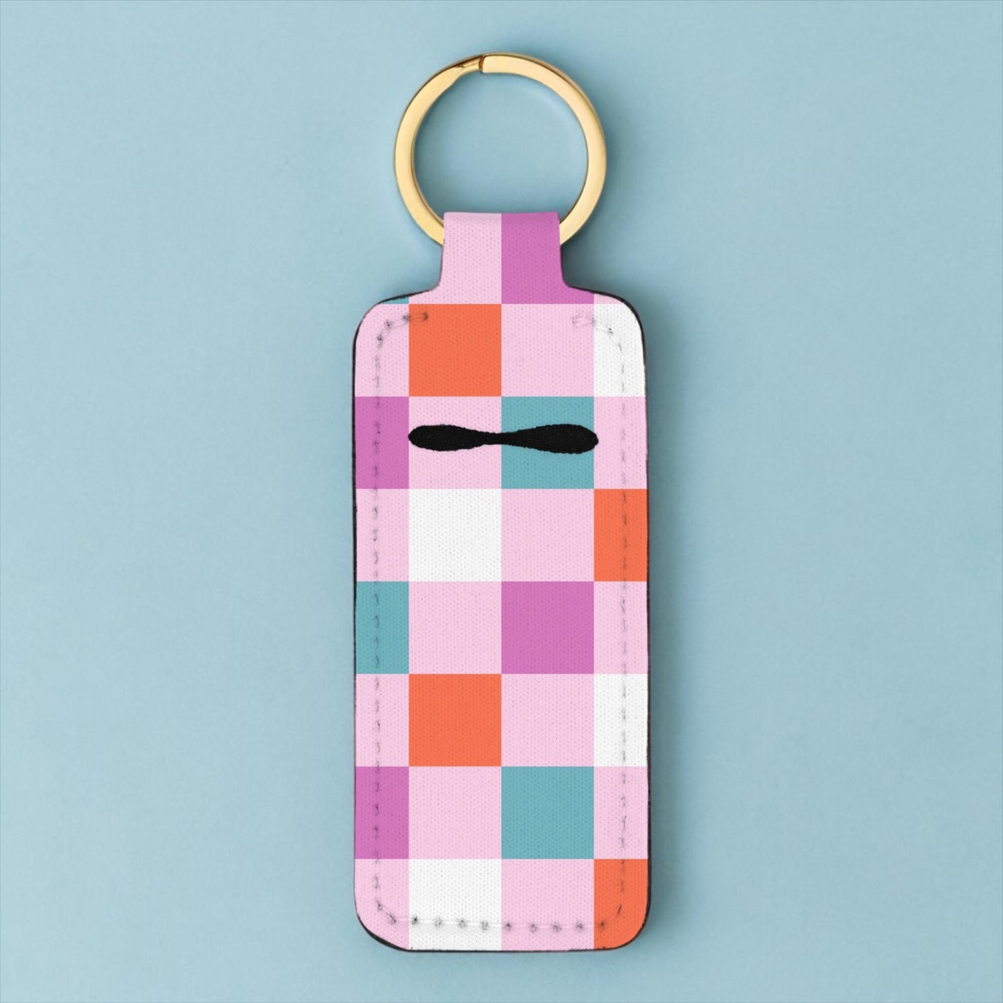 Pastel Checkered Chapstick Holder Keychain