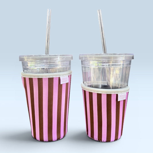 Pink Mocha Stripes Iced Coffee Cup Cover