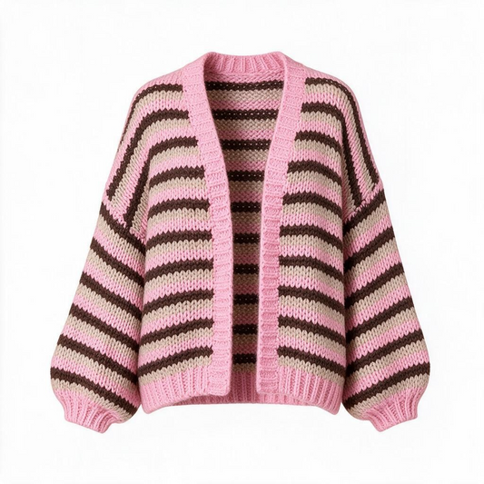 Chunky Striped Open-Front Cardigan