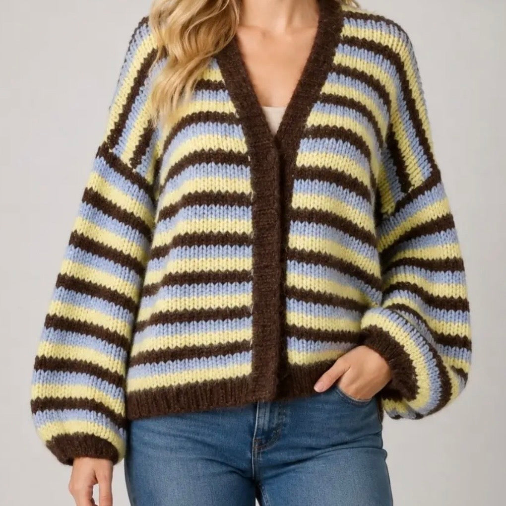 Chunky Striped Open-Front Cardigan