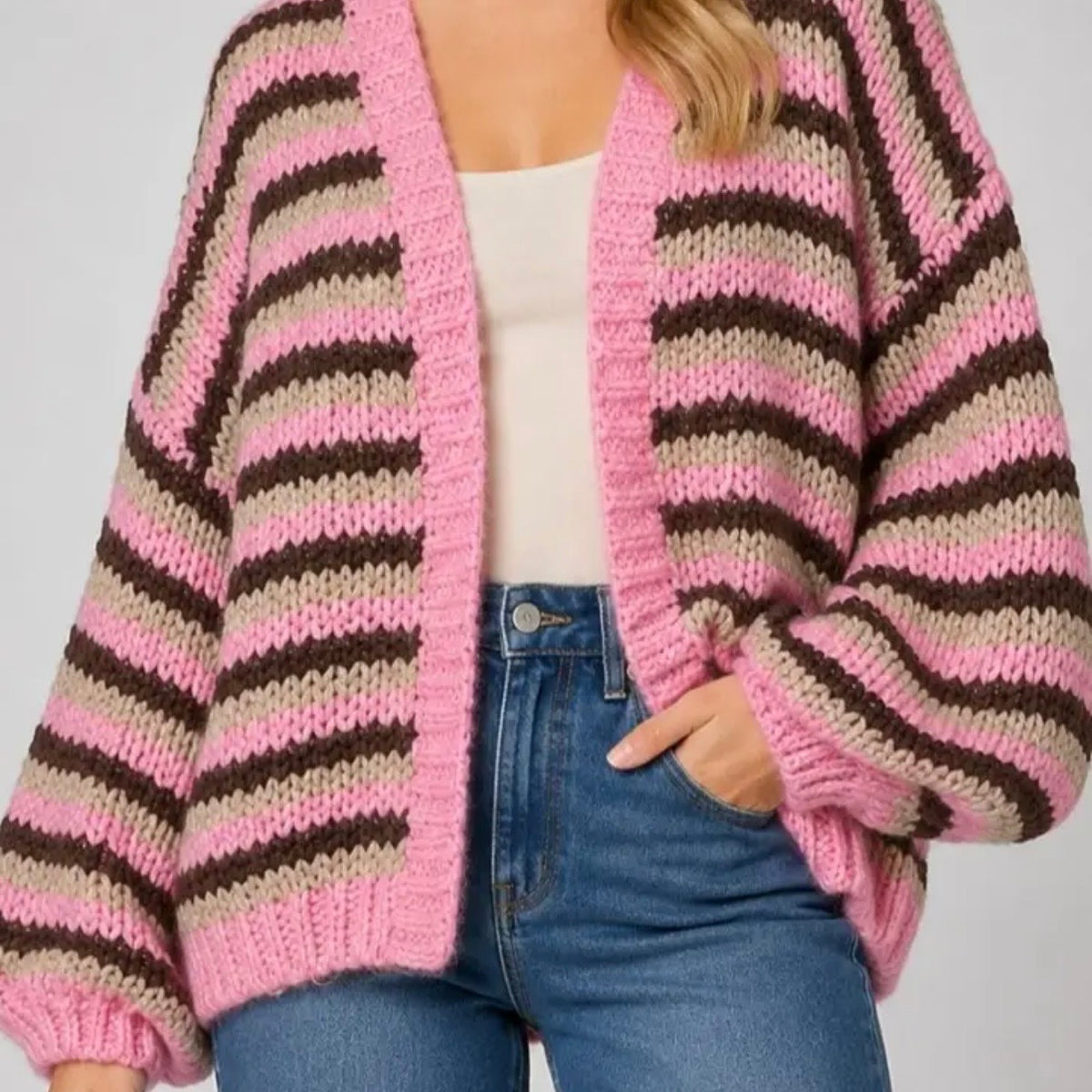 Chunky Striped Open-Front Cardigan