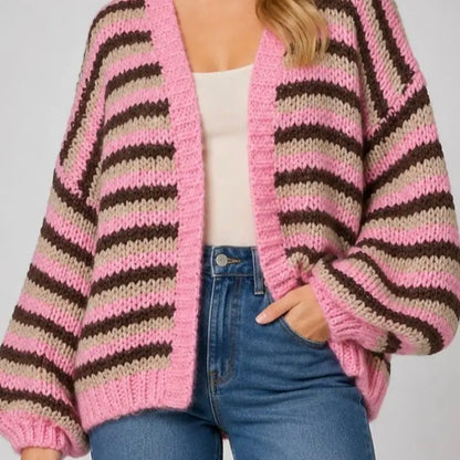 Chunky Striped Open-Front Cardigan