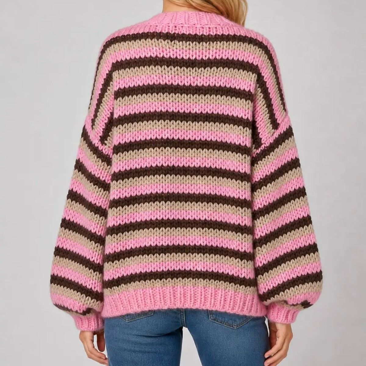 Chunky Striped Open-Front Cardigan