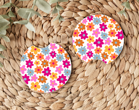 Sunset Blooms Neoprene Car Coasters - Set of 2