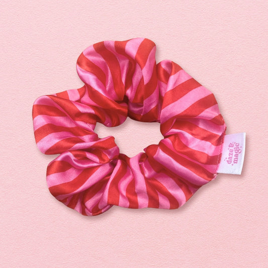 Pink & Red Stripes Satin Scrunchie