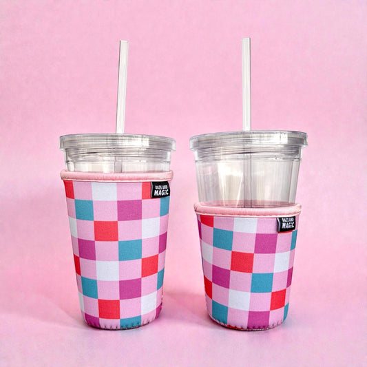Pastel Checkered Iced Coffee Cup Cover