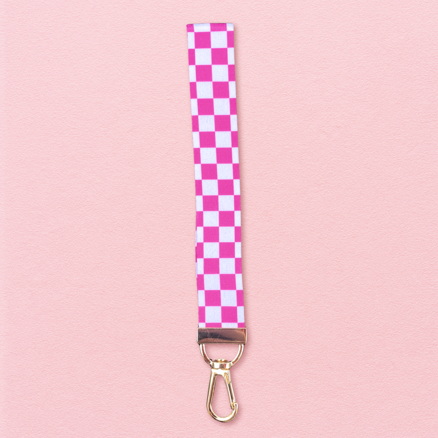 Pink Checkered Lanyard Wristlet