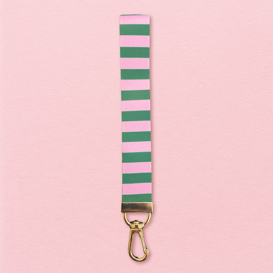 Pink & Green Lanyard Wristlet Keychain